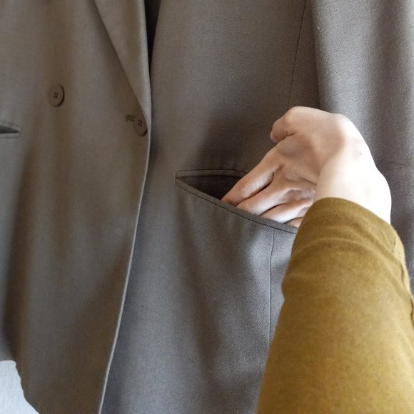 Vintage Double Breasted Olive Boyfriend Blazer Size 12 - Picture 6 of 14